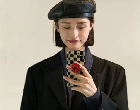 画家帽贝雷帽藏蓝色皮帽子 58以内头围几乎...