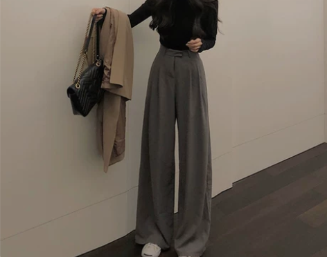 高腰西装裤女春秋垂感拖地长裤宽松阔腿裤高腰...