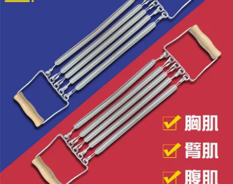 拉力器器 拉力器扩胸器明凌木柄弹簧男家用健...