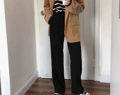 不油littledry黑色阔腿裤女高腰垂感...