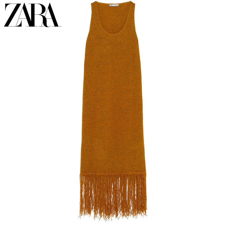 ZARA 新款 女装 素色流苏连衣裙 01...