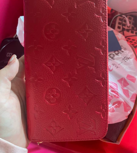 全新真皮长款女士钱包，女士钱包长款，玫红色...
