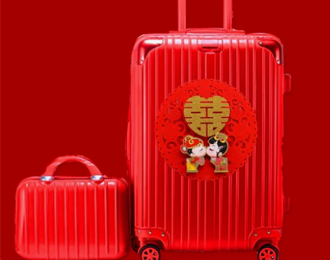 结婚箱子陪嫁箱红色皮箱万向轮拉杆箱女婚庆箱...