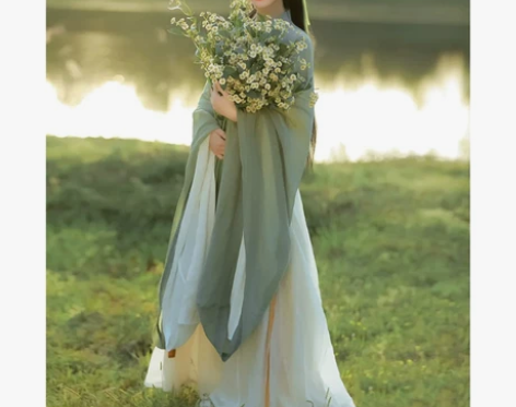 原创绿色汉服女夏款魏晋制古风直裾薄款广袖流...