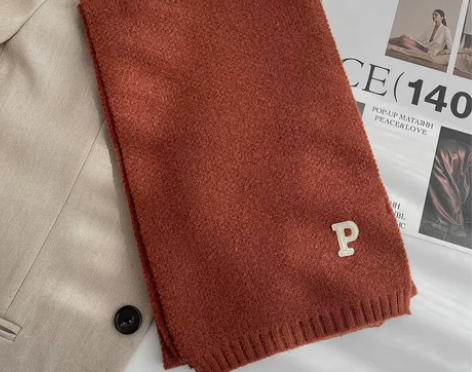 网红纯色针织毛线围巾P字母学生日系韩版围脖...