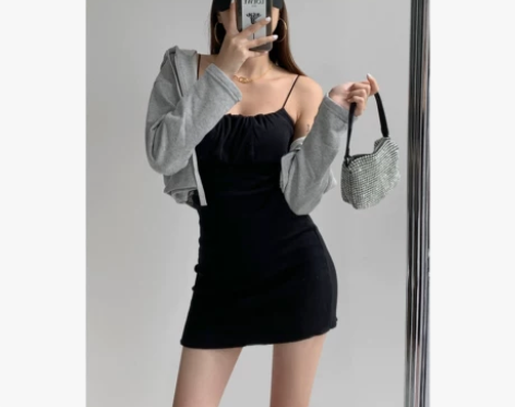 欧美内搭性感细皮筋吊带连衣裙女复古百搭弹力...