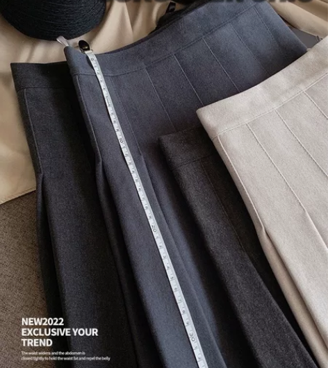 百褶裙女秋冬半身裙子新款毛呢加厚高腰短裙黑...