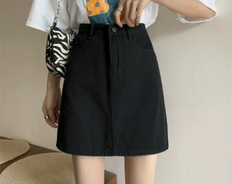 高腰牛仔短裙女2022春夏新款a字裙显瘦百...