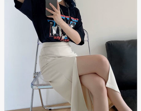 2021夏季新款西装雪纺白色包臀裙高腰A字...