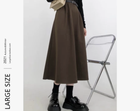 胖mm大码咖色毛呢半身裙女秋冬中长款梨形身...