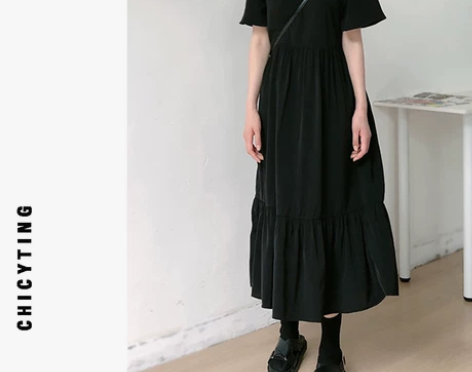 CHICYTING 2021夏季方领连衣裙...