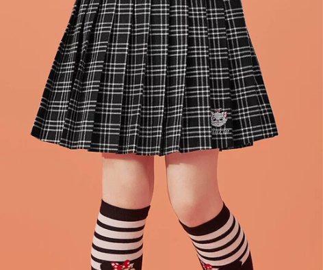 迪士尼女童百褶裙半身裙格子裙春秋学院风裙子...