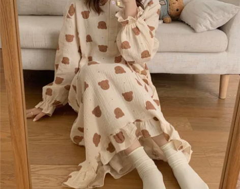 秋季公主风睡衣女ins风春秋日系可爱宽松长...