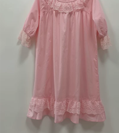 全新 纯棉睡裙粉色公主风夏季短袖全棉布睡衣...