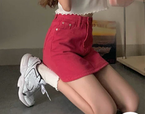 A字牛仔短裙女大码高腰显瘦包臀裙甜辣风百搭...