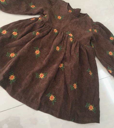 Dsana Kids森系刺绣灯芯绒连衣裙，...