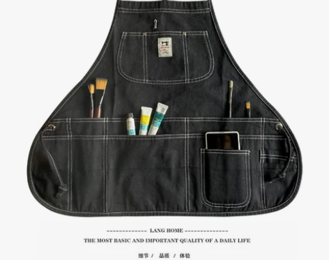 日式短款餐厅时尚牛仔罩衣围裙咖啡师美甲店奶...