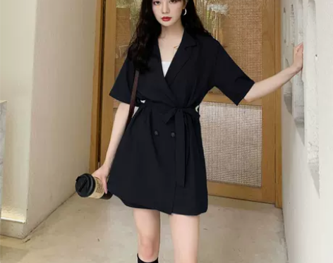 黑色西装工装连体裤女夏短裤小个子薄款休闲宽...