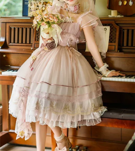 片羽Lolita小玫瑰粉色jsk m码裙子...
