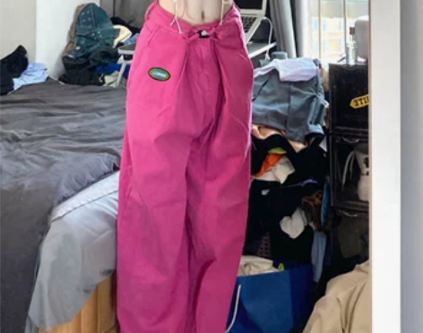 临典玫红色牛仔裤子女欧美高街头hiphop...