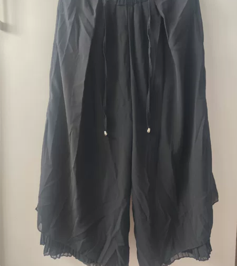 雪纺阔腿裤女学生韩版裤子女宽松显瘦宽松黑色...