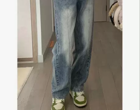 150小矮个子直筒牛仔裤女复古美式高腰阔腿...