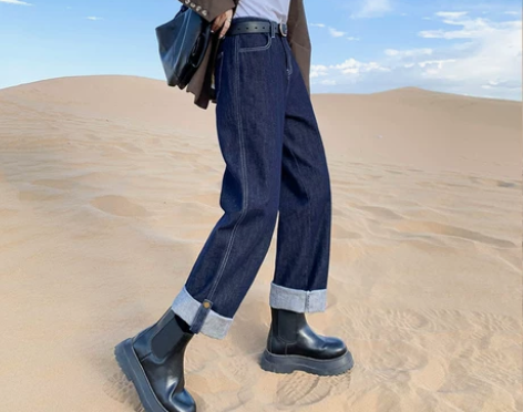 ?【狂欢价】深蓝色直筒牛仔裤女宽松加绒20...