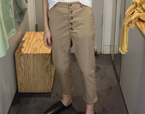 cos风19夏季新款好版型卡其色高腰单排扣...