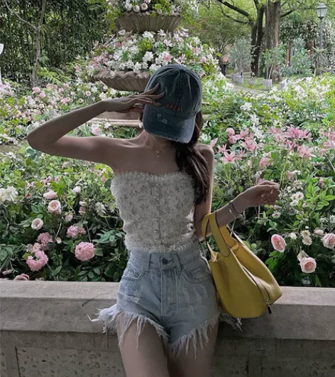 titi小姐姐 满分长腿 水洗做旧破洞毛边...