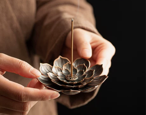 创意室内莲花香插茶道多孔檀线香炉立式家用香...