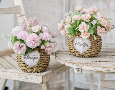 小清新仿真花花篮套装绢布假花插花盆栽花艺家...