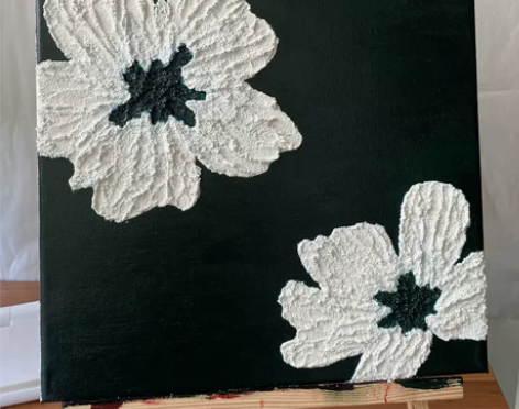 丙烯肌理画｜纯手绘｜白色花朵 尺寸：30*...