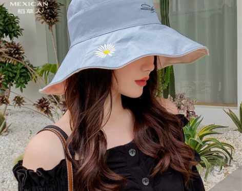 稻草人小雏菊双面渔夫帽子女夏天韩版百搭潮遮...