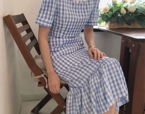 付邮送韩国chic夏季甜美优雅翻领蕾丝钩花...