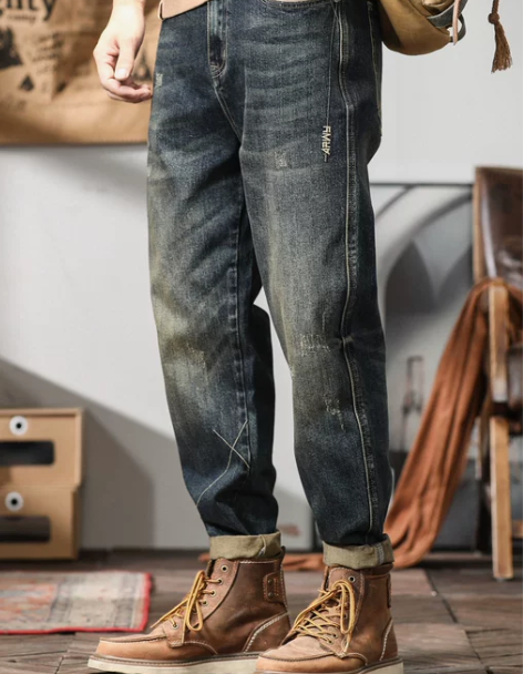 牛仔裤男 牛仔裤子宽松男秋冬季大码弹力小直...