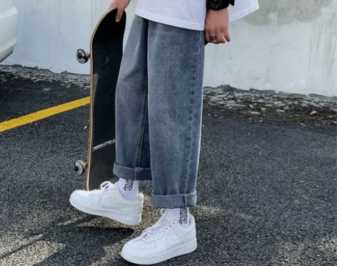 夏季新品男士九分滑板裤宽松牛仔裤潮流ins...