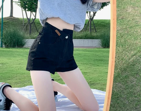 黑色高腰百搭牛仔短裤女夏季2022新款a字...