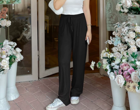 2022夏季薄款大码面膜裤高腰垂感抖抖裤宽...