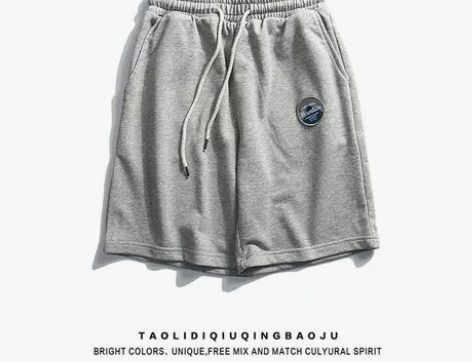 逃离地球日系复古简约绣标休闲阔腿短裤女男i...