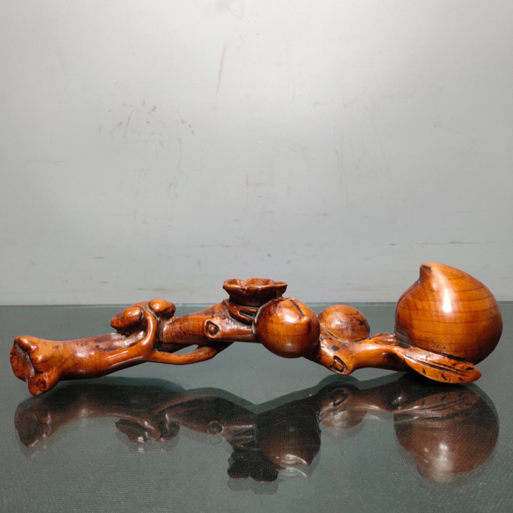 旧藏黄杨木雕刻寿桃笔架文房毛笔架摆件