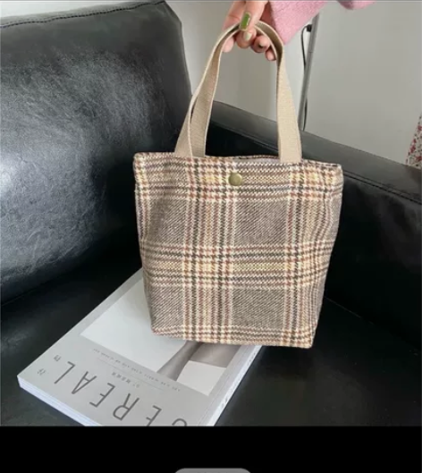 闲置｜全新！包邮！棕色小千鸟格手提袋手提包...
