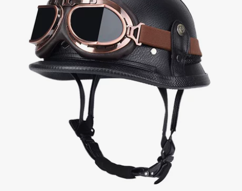 YSDL德式钢盔皮盔男女春夏半盔复古哈雷摩...