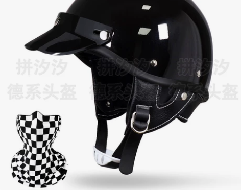 日式复古机车摩托车警盔头盔男女小盔体哈雷盔...