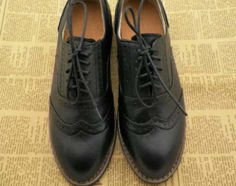 黑色 英伦布洛克复古鞋 女鞋单鞋平跟手工定...