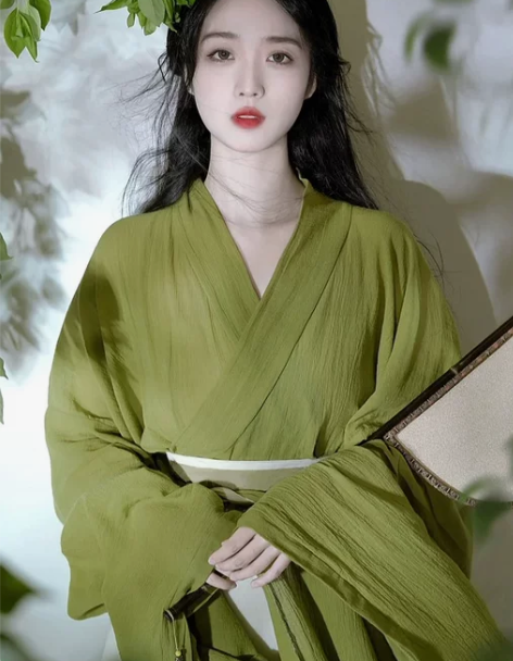 绿色汉服夏款女改良魏晋风南北朝古装上班穿汉...