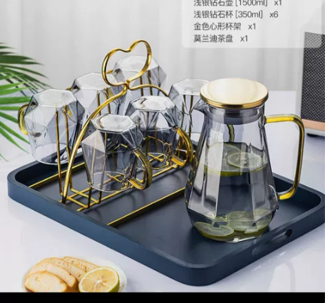 轻奢钻石壶浅银色钻石壶钻石杯凉白开冷水壶家...