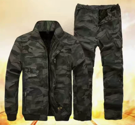 冬季加绒套装工作服男保暖防寒迷彩服电焊工服...