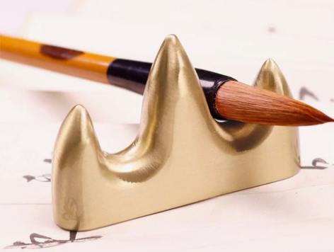 【清仓】黄铜山笔搁 山字笔架书法毛笔架文房...