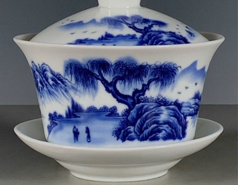 古董古玩旧货老货古瓷杂项创汇时期青花山水三...