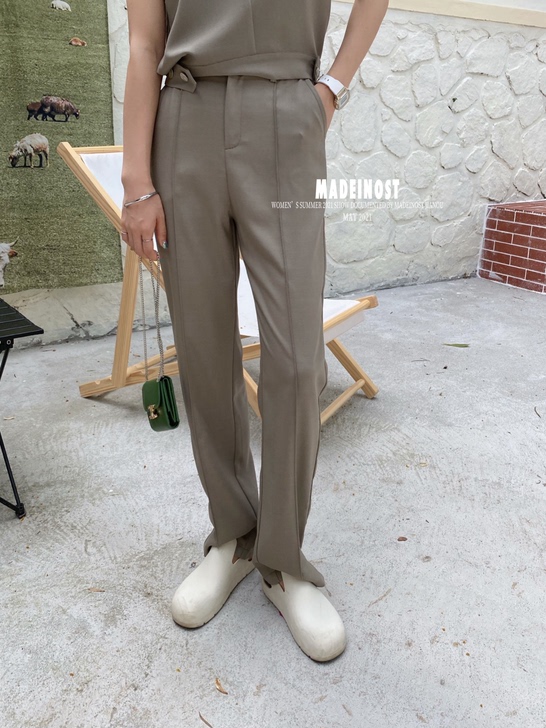 MADEINOST韩版休闲时尚开叉西裤女2...